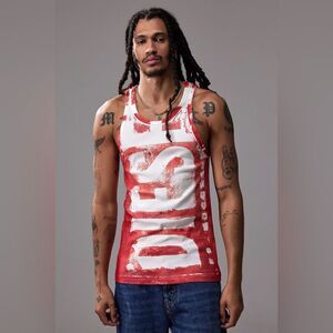 Diesel Men's T Lift G1 White Red Logo Print Ribbed Top sz XXL Street